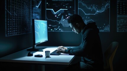 Business person concentrated on analyzing data at desk