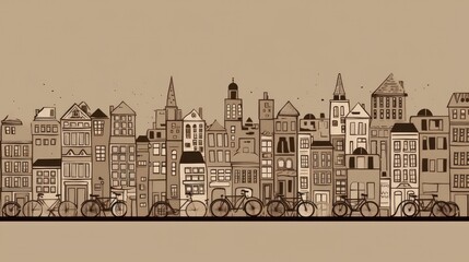 Obraz premium Minimal illustrations of bicycles and cityscapes