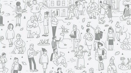 Simple line art wallpaper of people and places
