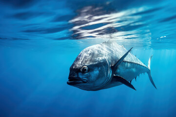 tuna fish in clear blue ocean water generative ai