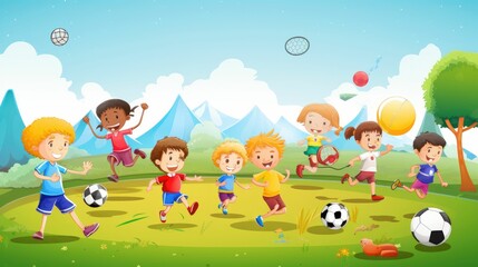 Fototapeta na wymiar Children playing various sports