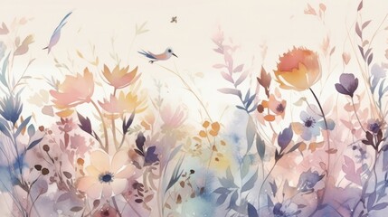 Obraz na płótnie Canvas Soft floral watercolor depicting dreamlike flower scenes