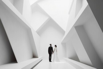 Fototapeta premium Modern minimalist wedding scene with geometric shapes
