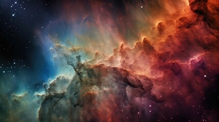 Fototapeta na wymiar Wallpaper of the Orion Nebula with brightly illuminated cosmic dust