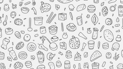 Naklejka premium Simple line drawings of everyday objects wallpaper