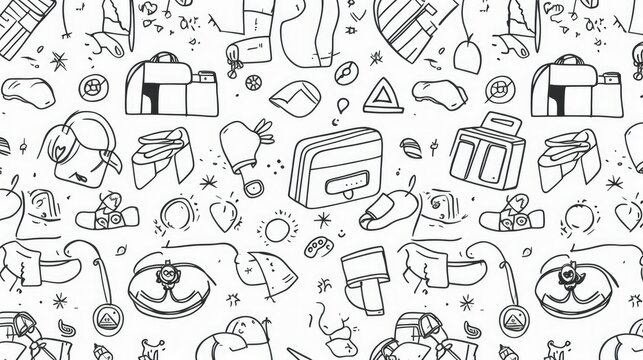 Simple line drawings of everyday objects wallpaper
