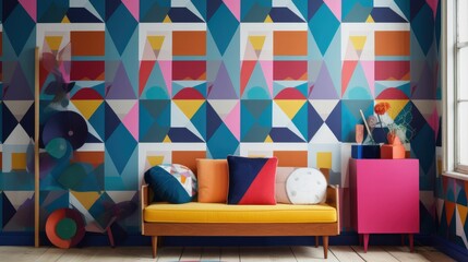 Geometric wallpaper with bold prints and bright colors