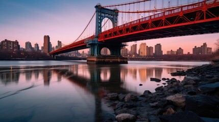 Obraz premium Bridge over a river with a cityscape
