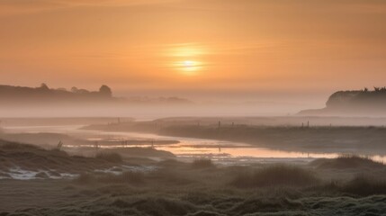 Obraz premium Coastal estuary with a misty sunrise