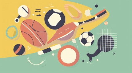 Pastel colored wallpaper with minimalistic sports illustrations