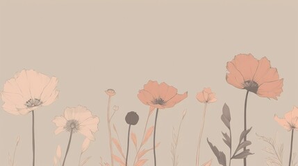 Subtle and delicate minimalistic drawings of flowers wallpaper