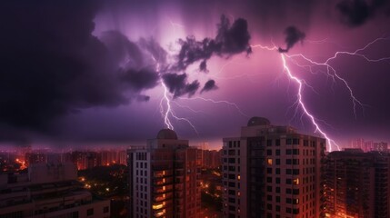 Dramatic skyscraper with lightning in the background