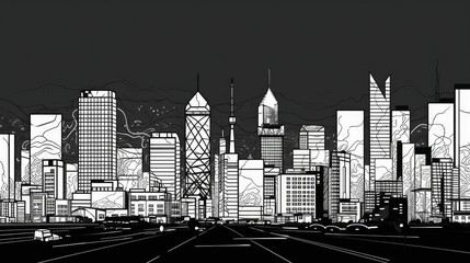 Monochrome wallpaper of simplified cityscapes in line art