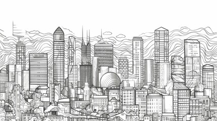 Monochrome wallpaper of cityscape line art