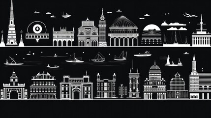 Simplified line illustrations of landmarks