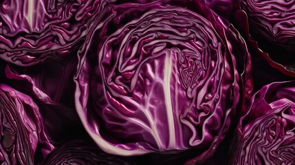 Obraz premium Red cabbage, half, halved, flat lay or top view, AI generative