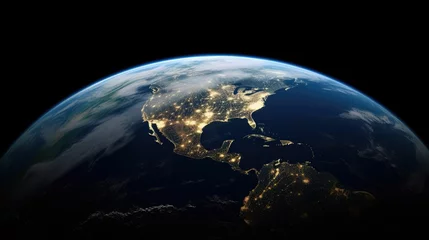 Fotobehang Volle maan en bomen view of earth from orbit, wallpaper