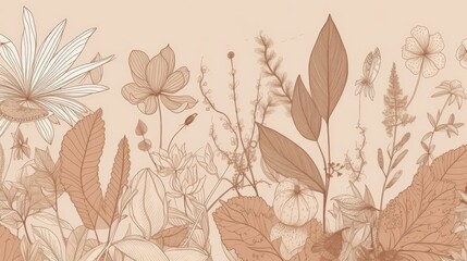 Botanical illustrations in earthy colors wallpaper
