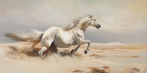 Illustration of a horse running in full gallop, AI generative