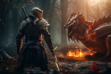 An epic battle between a knight and a dragon. AI generated, human enhanced