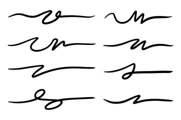 strokes, underlines, highlighter marker strokes, wave brush marks.