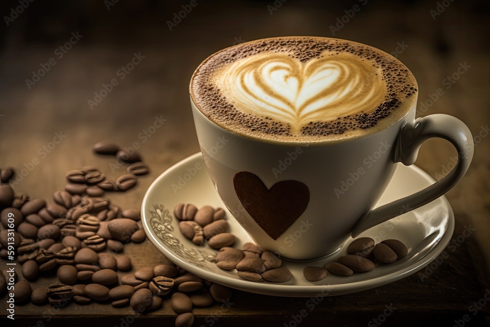 Canvas Prints heart-shaped latte art on a cup of coffee. Generative AI