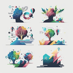 Design vector illustrations representing abstract concepts such as growth success connection or collaboration suitable for use in presentations infographics or marketing materials vector format