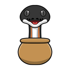 Cute gold albertisi snake cartoon inside the sack