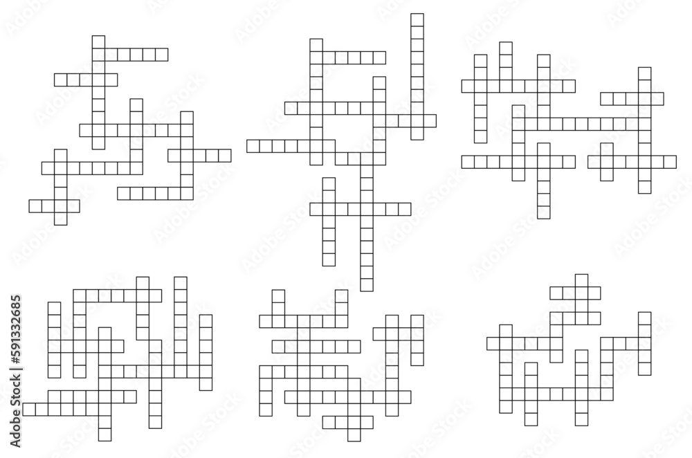 Poster crossword game grid, vector cross word puzzle layout. word guess quiz with blank square cells. intel