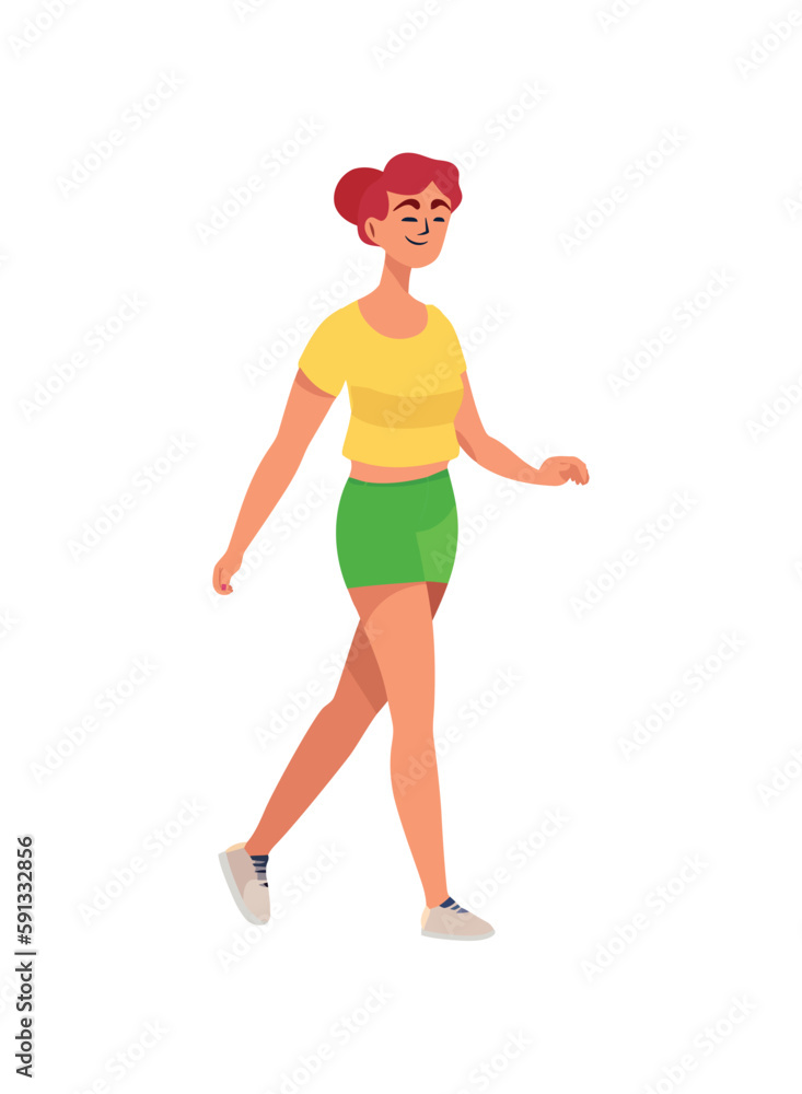 Poster Smiling woman walking exercising happily