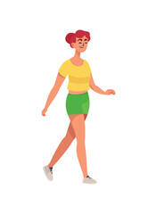 Fototapeta na wymiar Smiling woman walking exercising happily