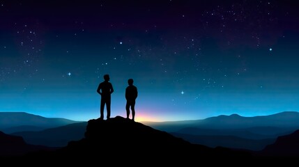 Fototapeta na wymiar silhouette of a couple in the mountains
