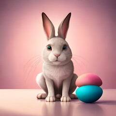 A Beautiful Easter Bunny Standing with Beautiful Stones and Looking Ahead with Colorful Background, Generative AI