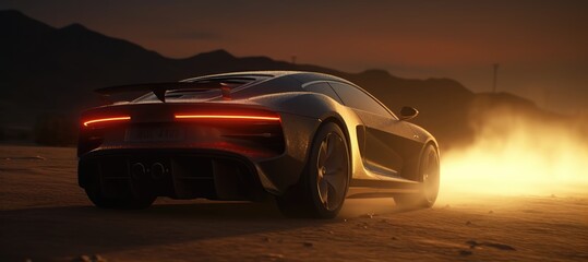 Plakat supercar in the desert. Created with generative AI.