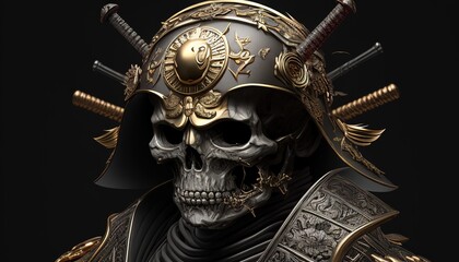 samurai skull warrior, digital art illustration, Generative AI