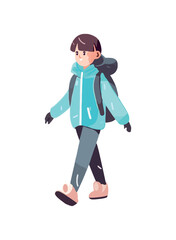 cute boy walking with bakcpack