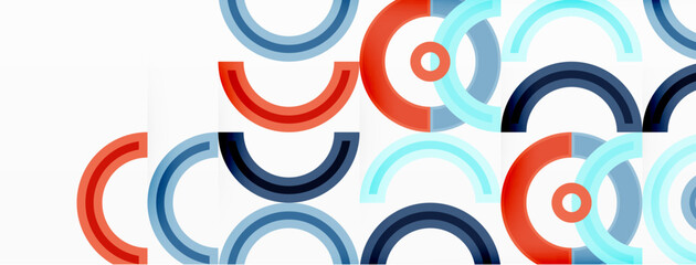 Fototapeta premium Circles are arranged in a grid pattern abstract background and feature a range of different colors, including shades of various colors. Template for wallpaper, banner, presentation, background