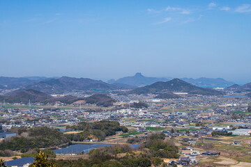 Fototapeta na wymiar Landscape of sanuki city , view for Mt. goken from monnyu park , kagawa, shikoku, japan 