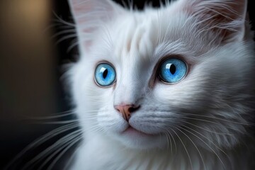 white cat with captivating blue eyes staring at the viewer. Generative AI