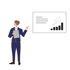 プレゼンをするビジネスマンのイラスト　棒グラフ　