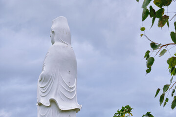A close-up statue of the Lady Buddha at the Lin Ung Buddhist Temple on the Seoncha Peninsula near Da Nang, Vietnam.