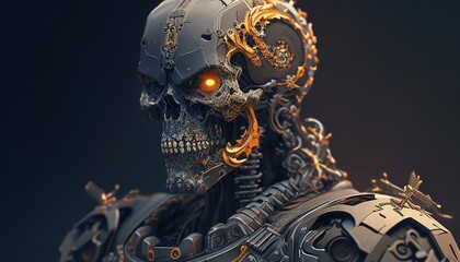 scifi skull soldier, digital art illustration, Generative AI