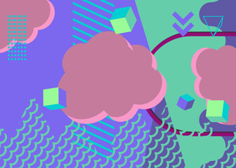 Retro busy abstract geometric poster with simple shapes. Vintage geometrical graphic shapes template.