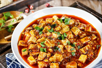 MaPo Tofu,stir-fried tofu in hot sauce,Sichuan cuisine,Chinese food,food photography