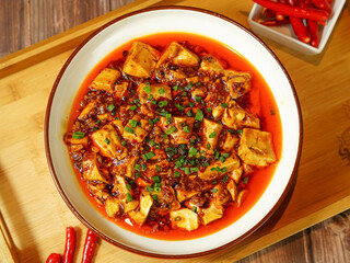 MaPo Tofu,stir-fried tofu in hot sauce,Sichuan cuisine,Chinese food,food photography
