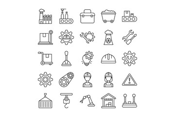 Manufacturing icons set. Factory industry vector illustration.