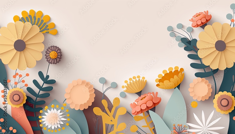 Wall mural a vibrant and intricate papercraft flower border, bursting with an array of colors, creating a capti