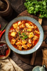 MaPo Tofu,stir-fried tofu in hot sauce,Sichuan cuisine,Chinese food,food photography