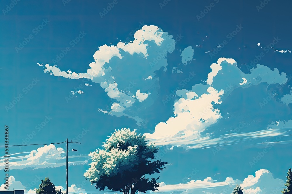 Canvas Prints serene blue sky with fluffy white clouds. Generative AI