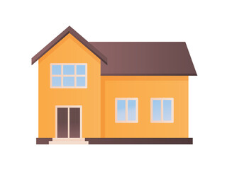 Yellow private house. Urban architecture, facade and exterior. Real estate, investment and economics, trading. Comfortable modern home, building. Cartoon flat vector illustration